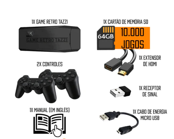 Videogame Retro Tazzi ORIGINAL 10.000 Jogos 4K + 2 Controles de Brinde